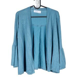 Teal Blue Cardigan Sweater M 8 10 Flounce Sleeve Womens NEW Hippie Boho Fairy